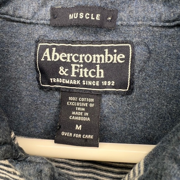 Abercrombie &Fitch Muscle Men Striped Golf Polo Shirt Short  Sleeve Blue Size M - Picture 2 of 3